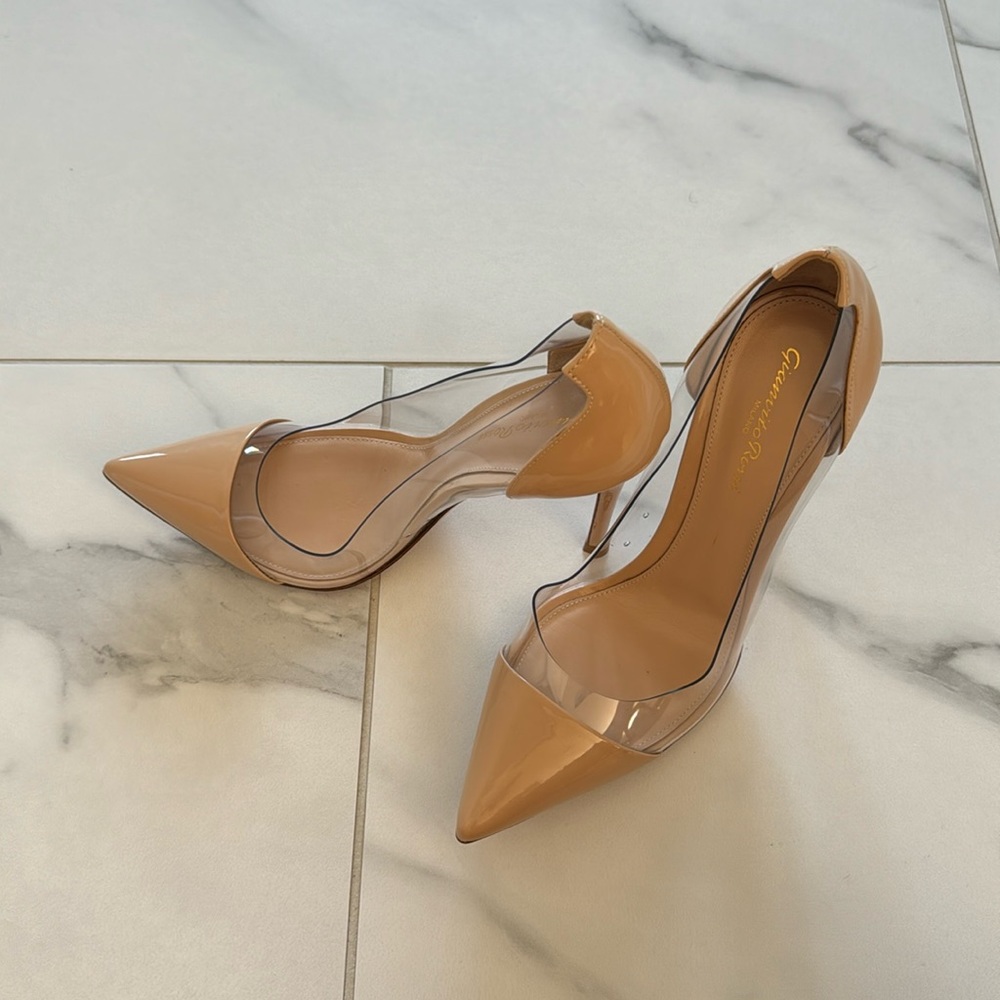 GIANVITO ROSSI Plexi Nude Patent Leather PVC Cap Toe Heels